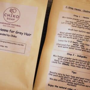 Two-step Ayurvedic henna and indigo hair dye kit in new eco-friendly packaging.