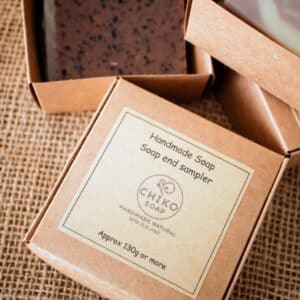 A sampler package containing assorted end-cut handmade soaps