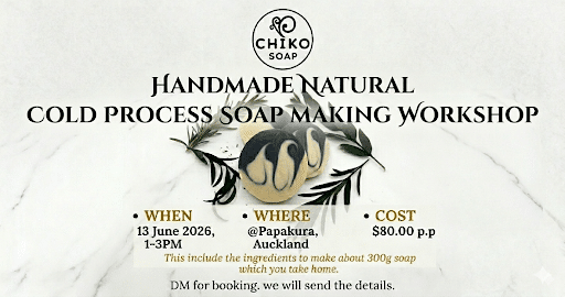 Cold process soap making workshop flyer by Chiko Soap.